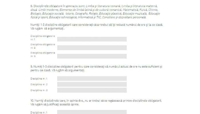 Consultare publică privind reducerea numărului de materii la gimnaziu. La ce întrebări trebuie să răspundă profesorii și părinții