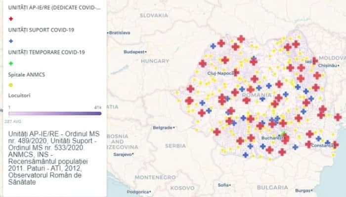 GEO-SPATIAL.ORG | Harta interactivă a spitalelor și situația paturilor de Terapie Intensivă din fiecare județ