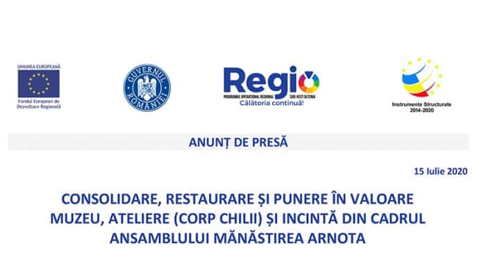 ANUNȚ DE PRESĂ - 15 Iulie 2020 - Mănăstirea Arnota 