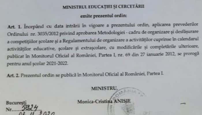 OFICIAL! În anul școlar 2020 / 2021 nu vor fi organizate olimpiade, concursuri, competiții și festivaluri