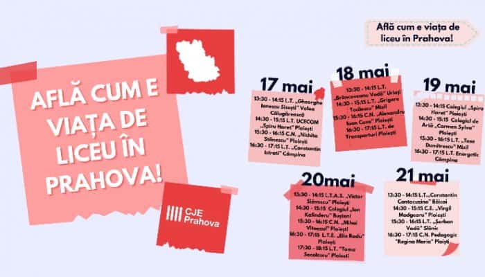 Află cum e viaţa de liceu! | Târg educaţional online în Prahova, în perioada 17-21 mai