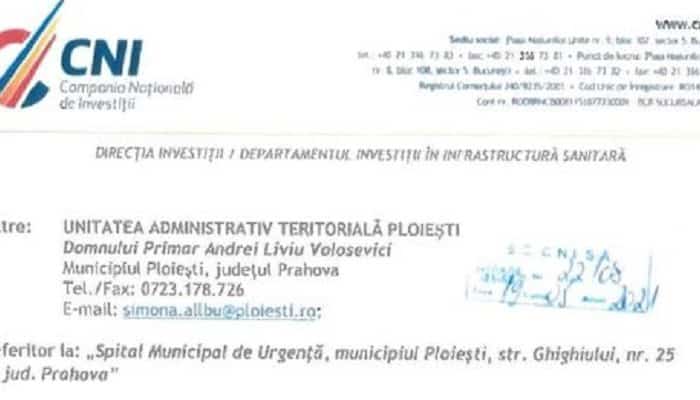 Spitalul Municipal de Urgență Ploiești a fost inclus pe lista-sinteză a Companiei Naționale de Investiții