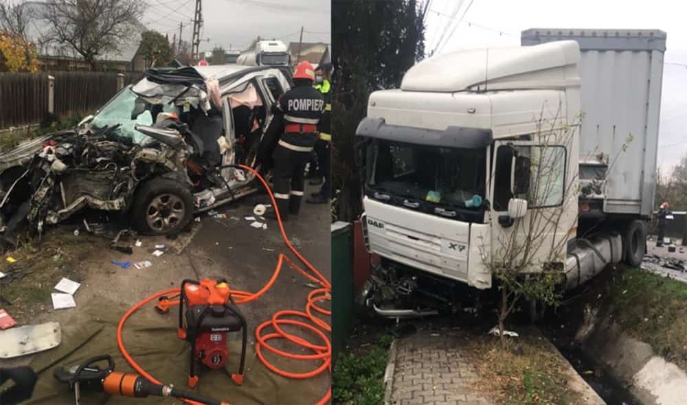 FOTO | Impact mortal între un autoturism și un TIR, la Ciorani