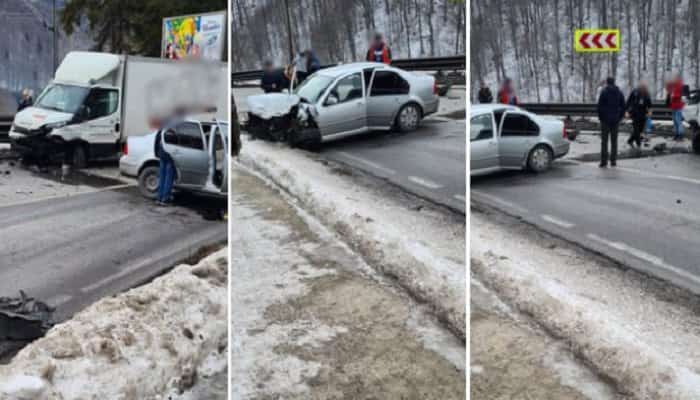 ACCIDENT DN 1 - Două persoane au ajuns la spital în urma impactului dintre o autoutilitară și un autoturism