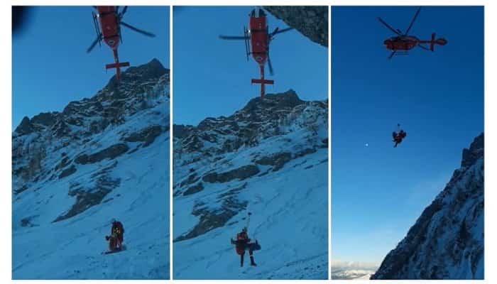 VIDEO Alpinistă din Bucureşti recuperată cu elicopterul de Salvamont, din Bucegi, după ce a căzut 250 de metri pe Valea Albă