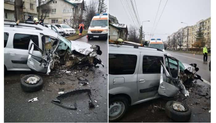 FOTO Imagini de la accidentul din Ploiești. Jumătate de mașină, spulberată de troleibuz