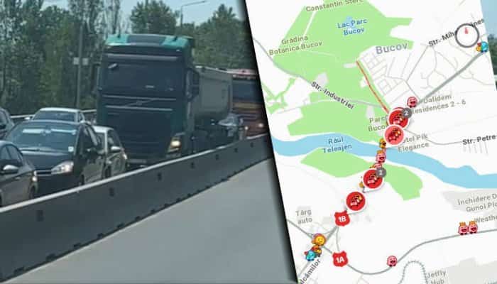 VIDEO | Trafic blocat pe DN1B, aproape de Parcul Bucov