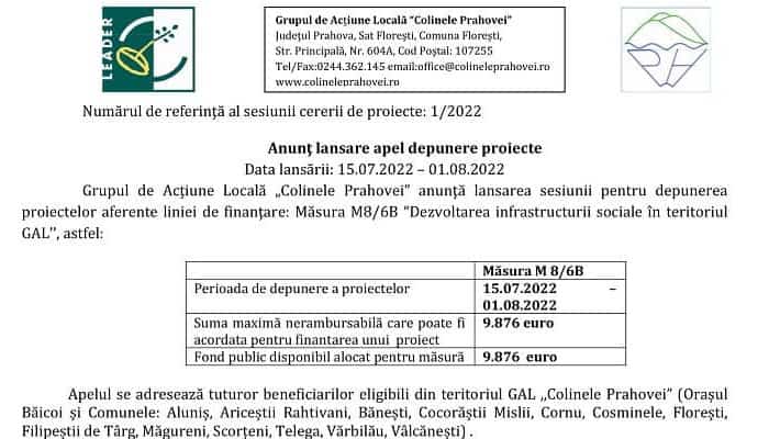 gal colinele prahovei depunere proiecte