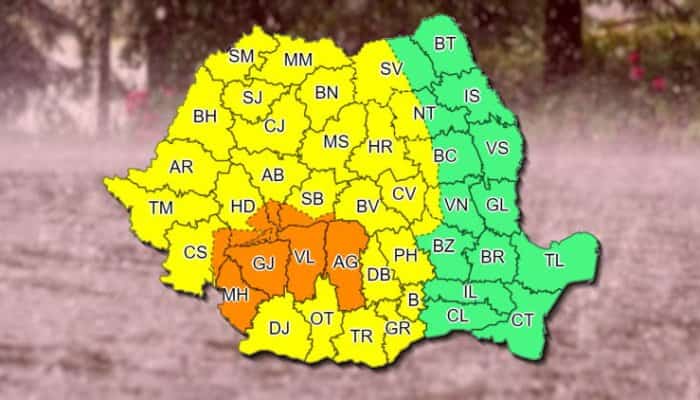 Avertizare meteo de ploi abundente şi instabilitate, până luni noapte