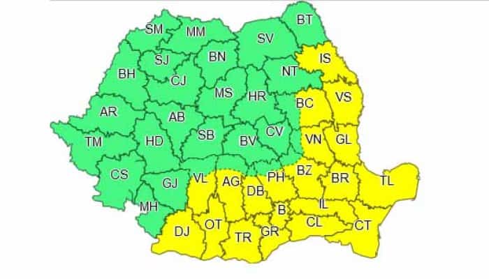 Avertizare meteo - Cod galben de vijelii și furtuni puternice în jumătate de țară