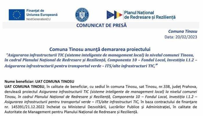 COMUNICAT DE PRESĂ | Comuna Tinosu