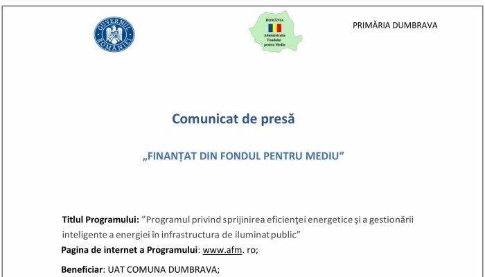 Comunicat de presă | UAT COMUNA DUMBRAVA