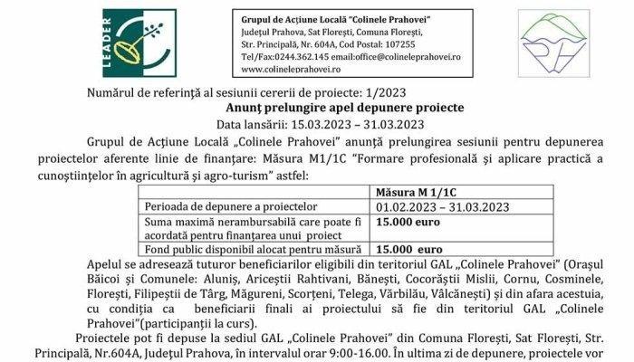 Anunţ prelungire apel depunere proiecte | Grupul de Acţiune Locală „Colinele Prahovei” 