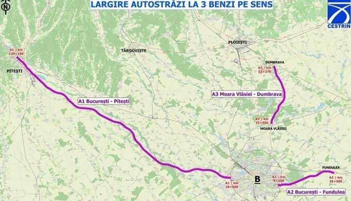 lărgirea la trei benzi A1, A2, și A3