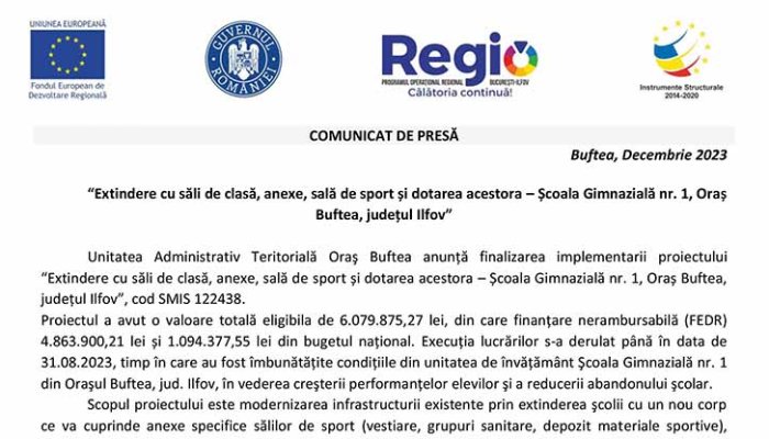 comunicat de presă BUFTEA