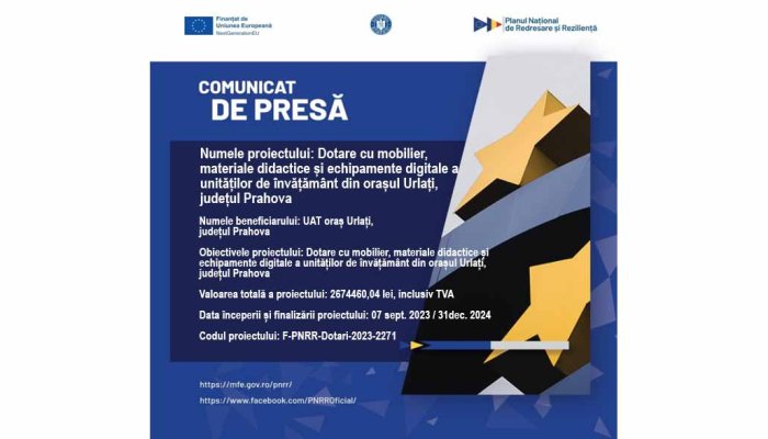 COMUNICAT DE PRESĂ - UAT oraș Urlați