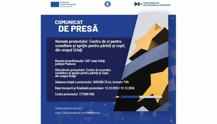 COMUNICAT DE PRESĂ | UAT oraș Urlați