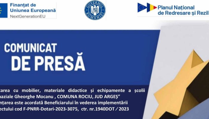 COMUNICAT DE PRESĂ | COMUNA ROCIU | JUDEȚUL ARGEȘ