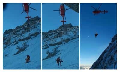 VIDEO Alpinistă din Bucureşti recuperată cu elicopterul de Salvamont, din Bucegi, după ce a căzut 250 de metri pe Valea Albă