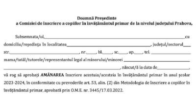 CLASA PREGĂTITOARE | Înscrierea poate fi amânată pentru anul viitor! Modelul de cerere și actele necesare